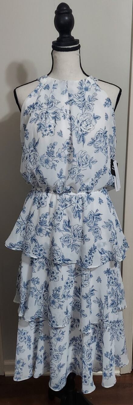 NWT Signature Robbie Bee Sz 6 Chinoiserie Blue White Tier SunDress Lined Zip